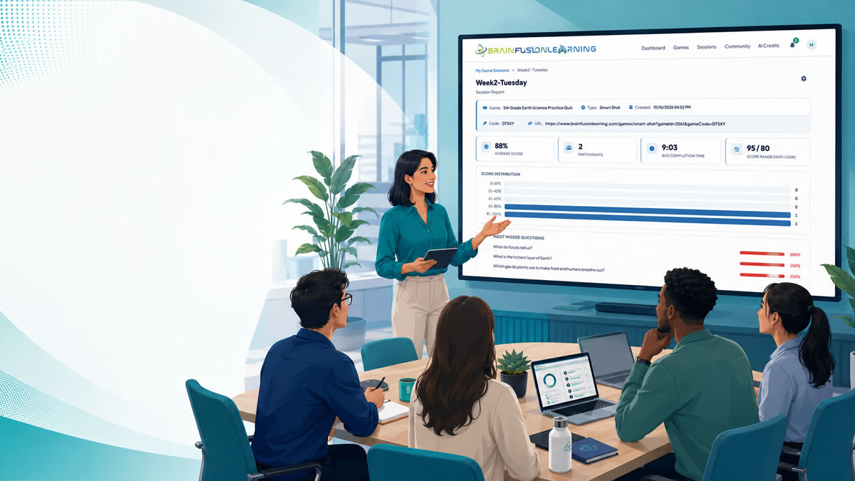 Employees reviewing onboarding progress and training results on a shared dashboard
