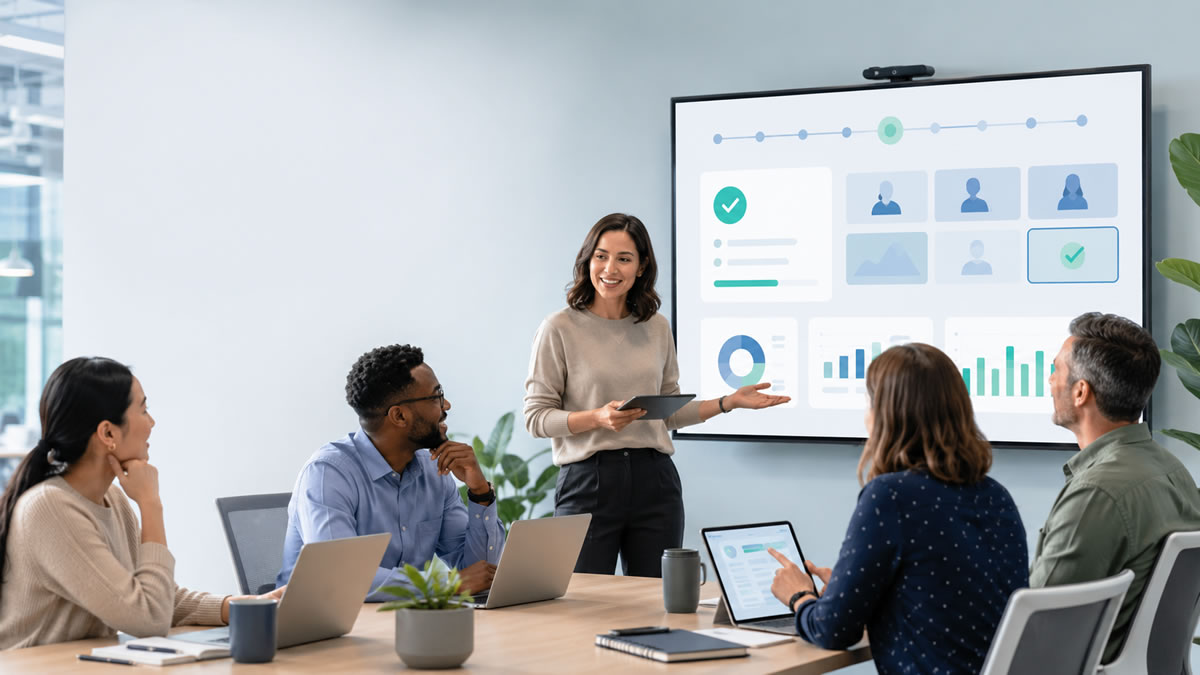 Employees participating in an interactive workplace training session