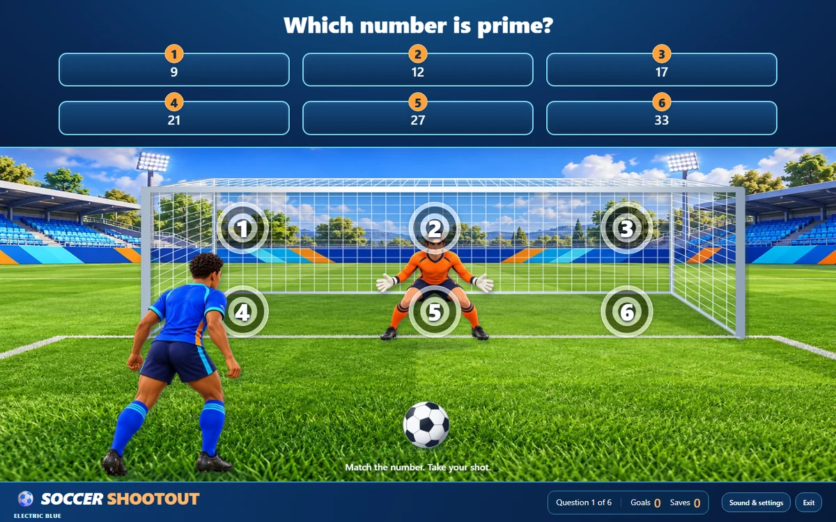 Soccer Shootout gameplay using curriculum questions