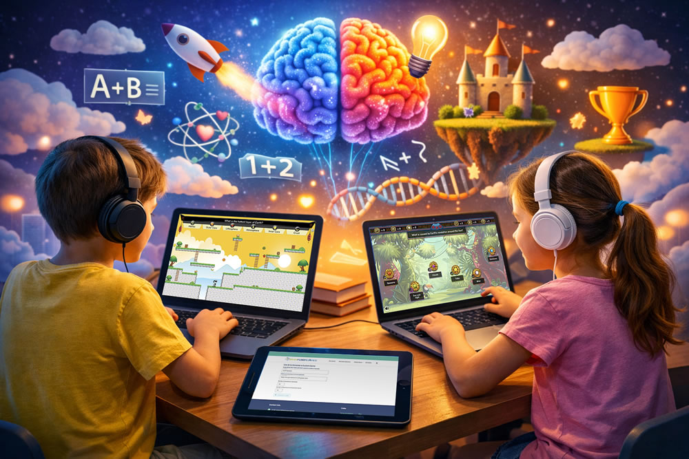 Students engaged in learning games